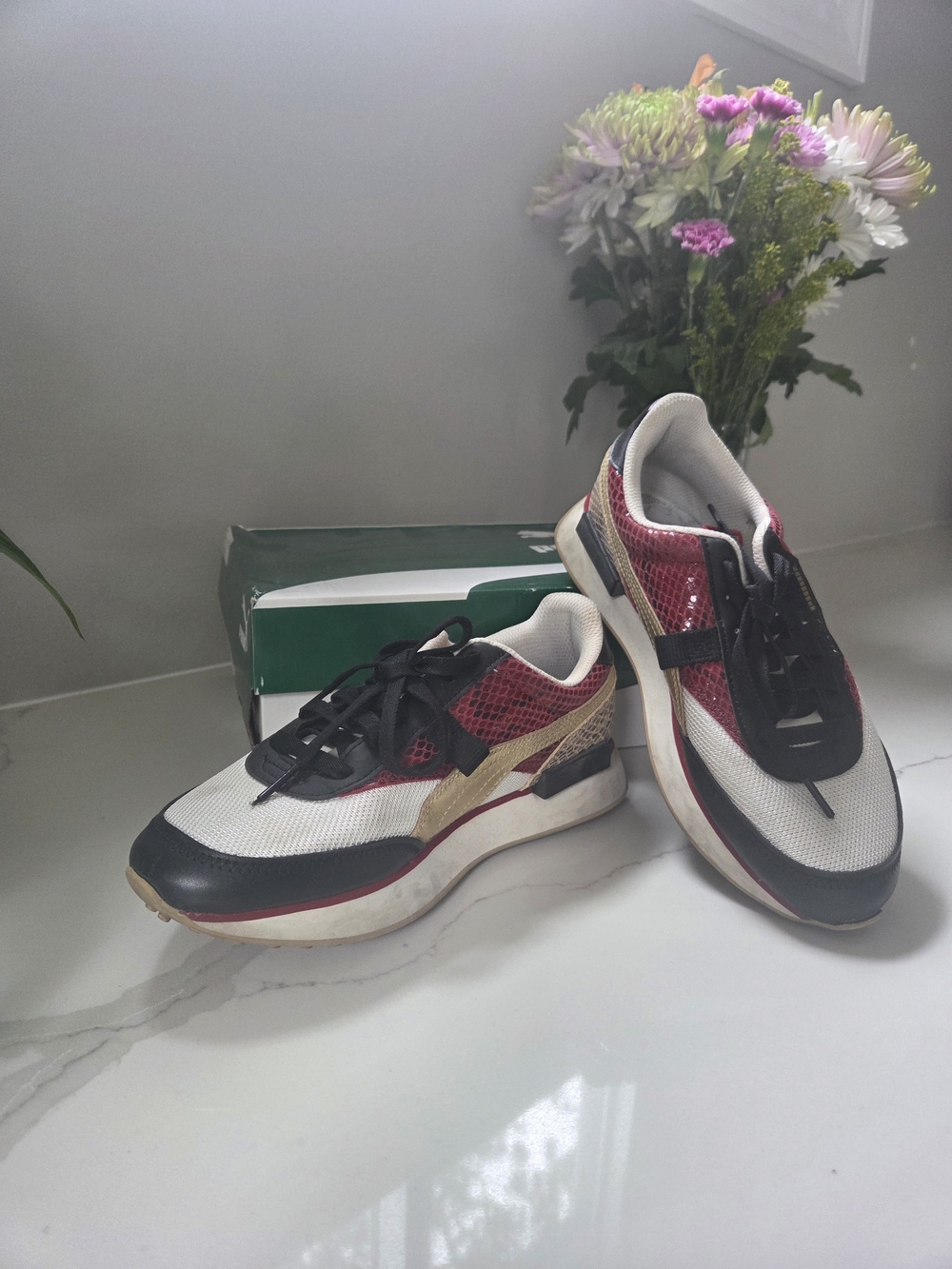 Puma Athletic Sneakers with Red, White & Black Colorblock